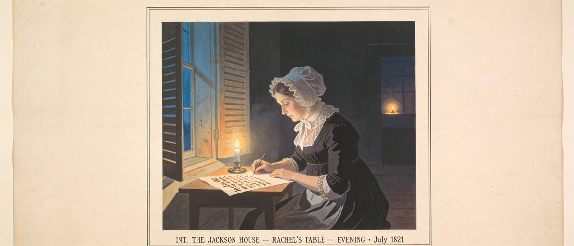 A candle-lit interior: the candle is the only light in the picture.